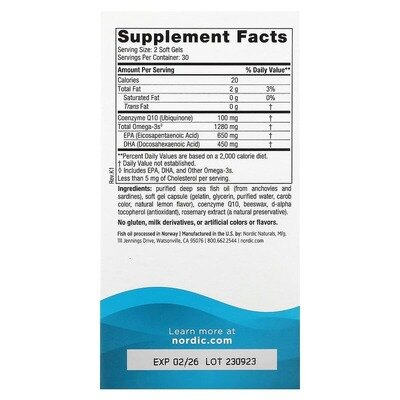 Омега-3+ Коензим Q10 Nordic Naturals Ultimate Omega + CoQ10 1280 мг/100 мг, 60 капсул