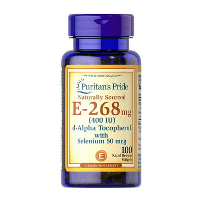 Вітамін Е Puritan's Pride Vitamin E-400 IU (268 мг) with Selenium, 100 гелевих капсул