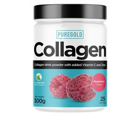 Колаген Pure Gold Collagen Raspberry з вітаміном С та цинком, зі смаком малини, 300 г