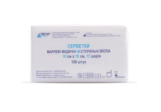 Серветка марлева нестерильна Віола 10 см х 10 см тип 17, 12 шарів, 100 штук