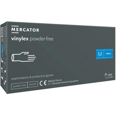Рукавички оглядові Mercator Vinylex Powder Free вінілові непудровані, розмір M, нестерильні прозорі, 100 штук