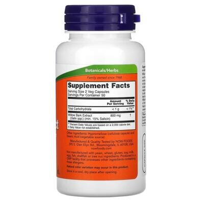 Екстракт кори верби NOW Willow Bark Extract 400 мг вег. капсули №100