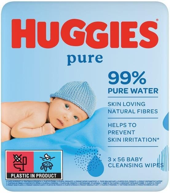 Серветки вологі Huggies Pure дитячі, для новонароджених, 168 шт (3 x 56 шт)