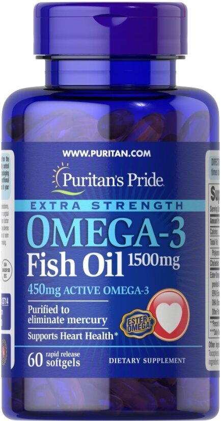 Омега-3 риб'ячий жир Puritan's Pride Omega-3 Fish Oil 1500 мг, 60 гелевих капсул