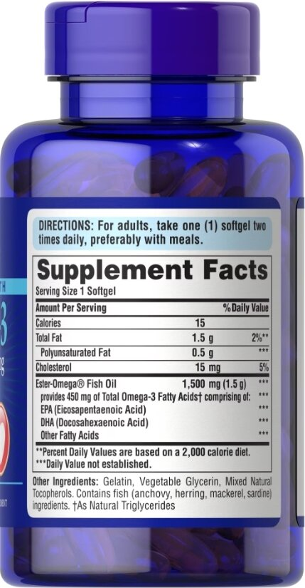 Омега-3 риб'ячий жир Puritan's Pride Omega-3 Fish Oil 1500 мг, 60 гелевих капсул