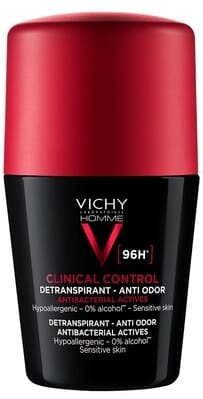 Дезодорант-антиперспірант кульковий Vichy Homme 96h Clinical Control для чоловіків проти надмірного потовиділення та запаху, 50 мл