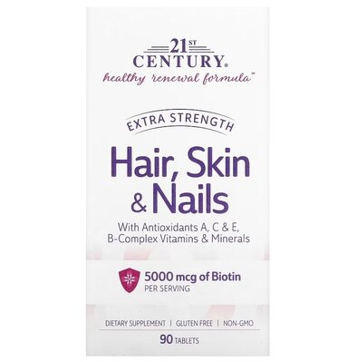 Вітаміни для волосся, шкіри та нігтів 21st Century Health Care Hair, Skin & Nails, 90 таблеток