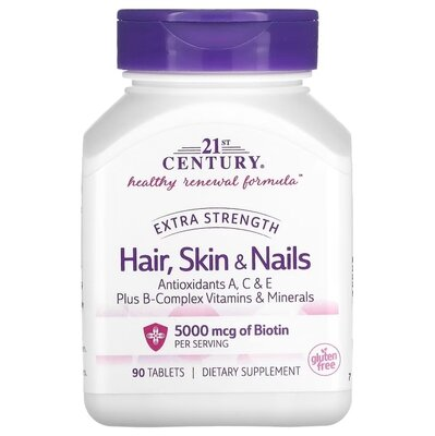 Вітаміни для волосся, шкіри та нігтів 21st Century Health Care Hair, Skin & Nails, 90 таблеток
