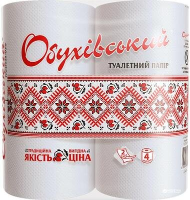 Туалетний папір Обухів 2 шари білий, 120 відривів, 4 рулони