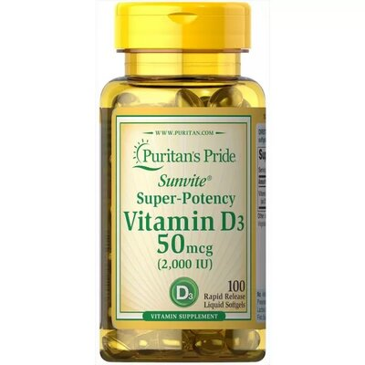 Вітамін Д3 Puritan's Pride Vitamin D3 2000 IU (50 мкг), 100 гелевих капсул