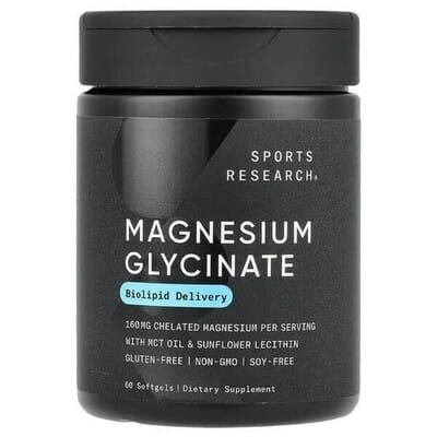 Магнію гліцинат Sports Research Magnesium Glycinate 160 мг, 60 м'яких капсул