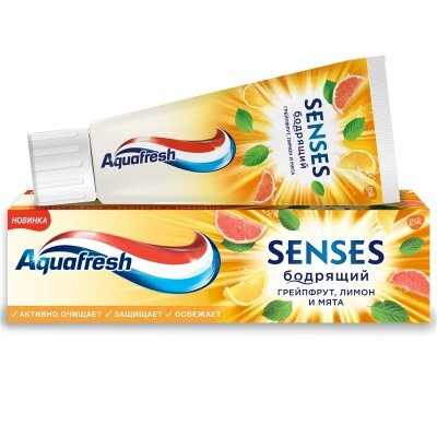 Зубна паста Aquafresh Senses Бадьорий грейпфрут, лимон та м'ята, 75 мл