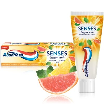 Зубна паста Aquafresh Senses Бадьорий грейпфрут, лимон та м'ята, 75 мл