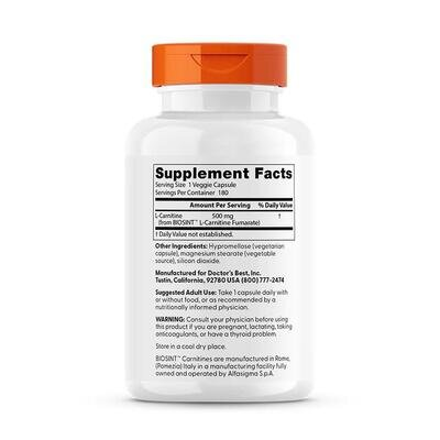 Амінокислота Doctor's Best L-Carnitine Fumarate, 180 капсул