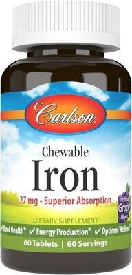 Залізо Carlson Labs Chewable Iron 27 мг зі смаком винограду, 60 таблеток
