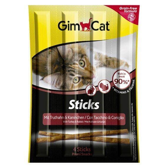 Ласощі для кішок GimCat Sticks палички з індичкою і кроликом, 4 штуки