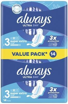 Прокладки гігієнічні Always Ultra Day Super Extra, 6 крапель, 3 розмір, 14 шт