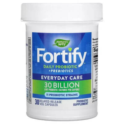 Комплекс Про- та пребіотиків для щоденного застосування Nature's Way Fortify Daily Probiotic + Prebiotics 30 млрд КУО, 30 вегетаріанських капсул