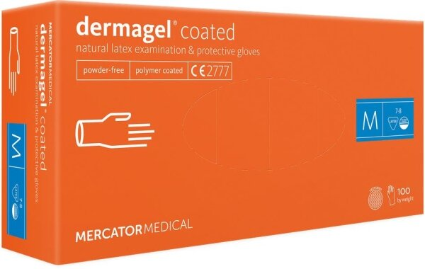 Рукавички оглядові Mercator Medical Dermagel Coated латексні непудровані, розмір М, нестерильні, пара