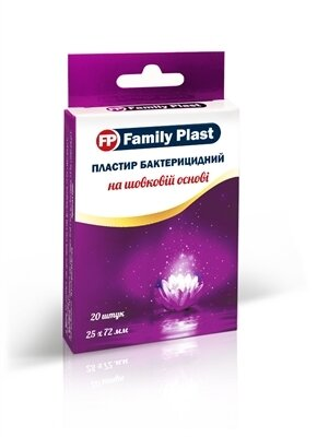 Пластир медичний «FP Family Plast» бактерицидний на шовковій основі 25 мм х 72 мм, 20 штук