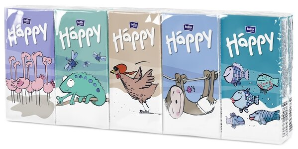 Хустинки паперові носові гігієнічні Bella Baby Happy тришарові, 9 шт х 10 уп