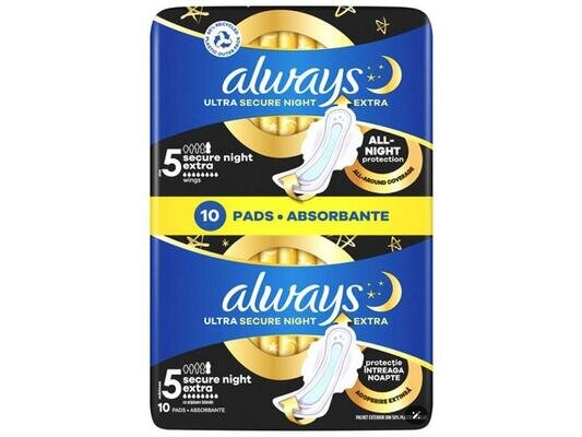 Прокладки гігієнічні Always Ultra Secure Night, 7 крапель, 5 розмір, 10 шт