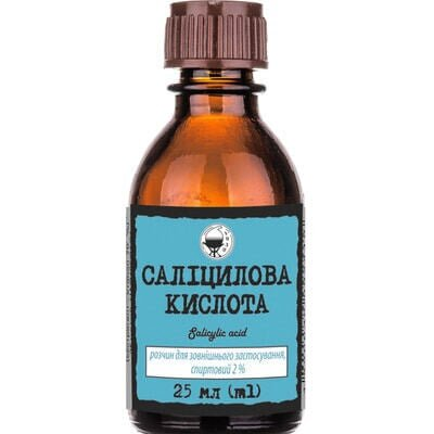 Саліцилова кислота розчин д/зовн. заст., спирт. 2 % по 25 мл у флак.