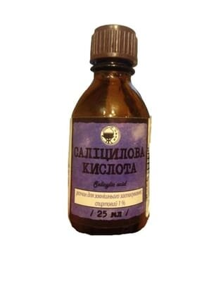 Саліцилова кислота розчин д/зовн. заст., спирт. 1 % по 25 мл у флак.
