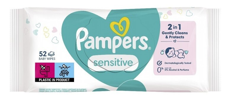 Серветки вологі Pampers Sensitive дитячі, 52 шт