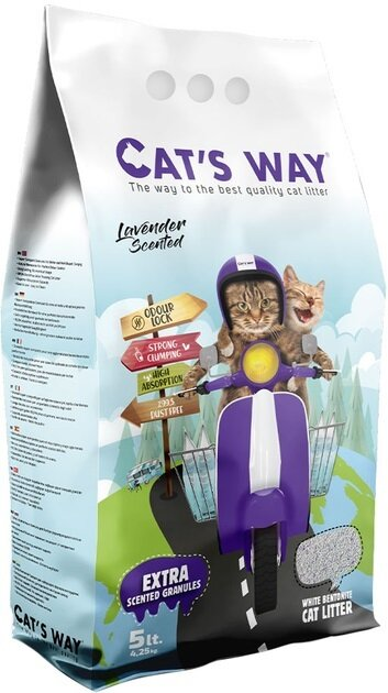 Наповнювач для котячого туалету Cat's Way бентонітовий, фіолетові гранули, лаванда, 5 л