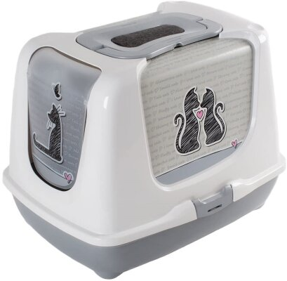 Туалет для кішок Moderna Trendy Cat Cats in Love з фільтром та совком, світло-сірий, 50х39х37 см