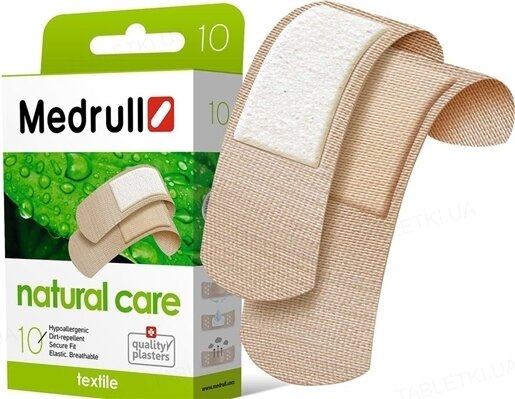 Набір пластирів медичних Medrull Natural Care textile бактерицидний на тканинній основі, 10 штук