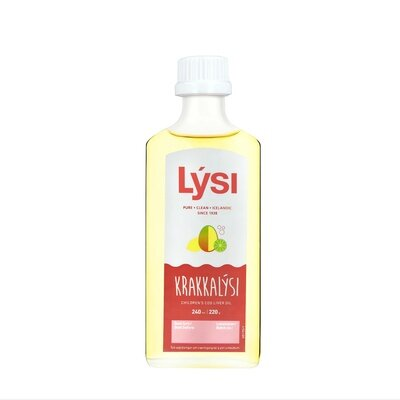Омега-3 риб'ячий жир LYSI KIDS для дітей з вітамінами А, D, Е зі смаком манго, лимона та лайма, рідка форма по 240 мл у скляній пляшці