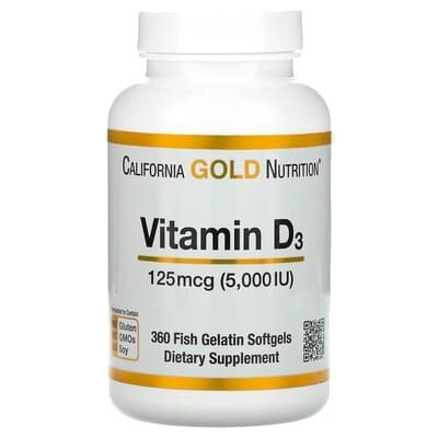 Вітамін D3 California Gold Nutrition Vitamin D3 125 mcg (5,000 IU), 360 капсул