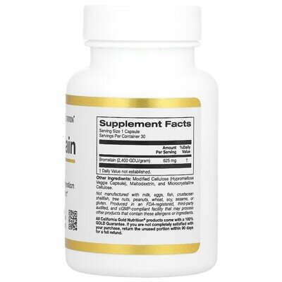 Бромелаїн California Gold Nutrition Bromelain 500 мг, 30 рослинних капсул