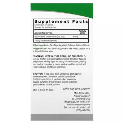 Клопогон Nature's Answer Black Cohosh Full Spectrum Herb 50 мг, 90 вегетаріанських капсул