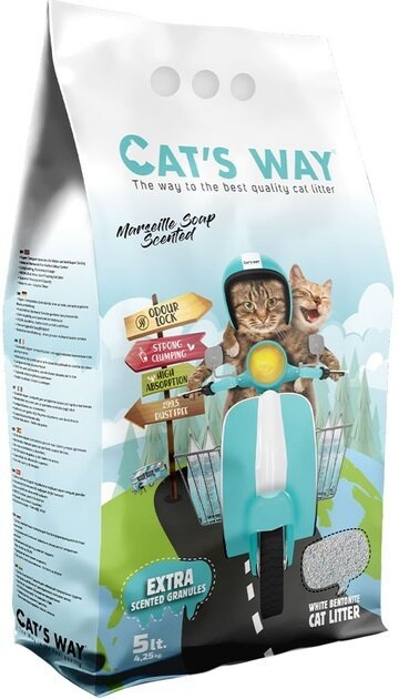 Наповнювач для котячого туалету Cat's Way бентонітовий, бірюзові гранули, марсельске мило, 5 л