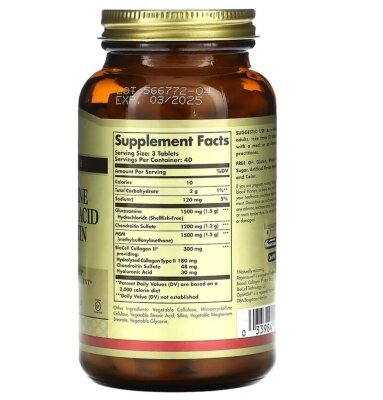 Глюкозамін, гіалуронова кислота, хондроїтин та МСМ Solgar Glucosamine Hyaluronic Acid Chondroitin MSM таблетки №120