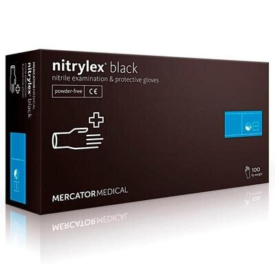 Рукавички оглядові Mercator Medical Nitrylex PF BLACK нітрилові неопудрені, розмір S, нестерильні, чорні, 100 штук