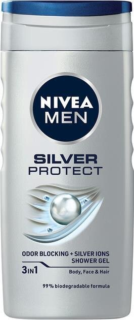 Гель для душу чоловічий Nivea Men 3-в-1 Silver Protect для тіла, обличчя та волосся, 250 мл