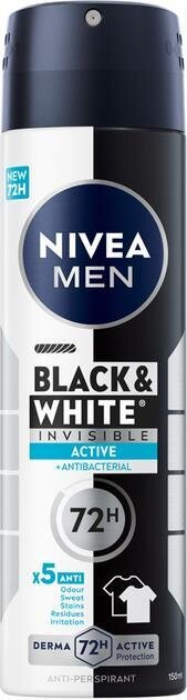 Дезодорант-антиперспірант спрей Nivea Men Black & White Invisible Active Чорне та Біле невидимий 72h (85974), 150 мл