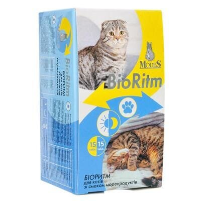 БіоРитм ModeS BioRitm Полівітамінний комплекс для котів зі смаком морепродуктів, 30 таблеток