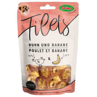 Ласощі Bubimex Chicken fillets with banana з курячим філе та бананом для собак, 85 г