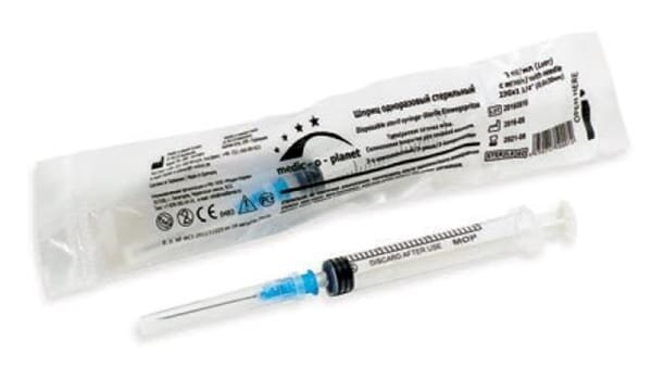 Шприц 10 мл Medic-o-Planet трьохкомпонентний з голкою 21G (0,8 x 40 мм), 1 штука