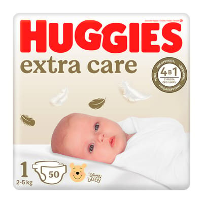 Підгузки Huggies Extra Care дитячі, розмір 1, 2-5 кг, 50 шт