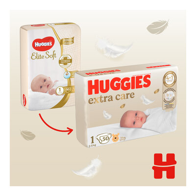 Підгузки Huggies Extra Care дитячі, розмір 1, 2-5 кг, 50 шт