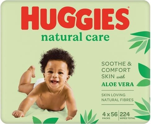 Серветки вологі Huggies Natural Care Aloe Vera дитячі, 224 шт (4 х 56 шт)