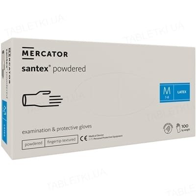 Рукавички оглядові Santex латексні з пудрою нестерильні, розмір M, пара