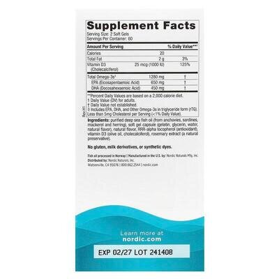 Омега та Д3 Nordic Naturals Ultimate Omega-D3 лимон, 1000 мг, 120 капсул