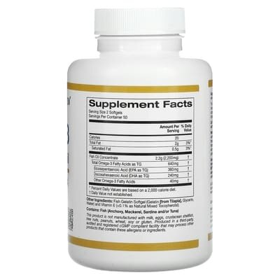 Жирні кислоти California Gold Nutrition Омега-3 риб'ячий жир, 100 рибно-желатинових капсул